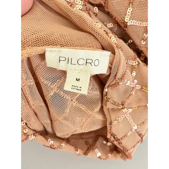 Pilcro Sequin Mesh Top Women's Medium Rose Gold Mock Neck Long Sleeve - Picture 5 of 7